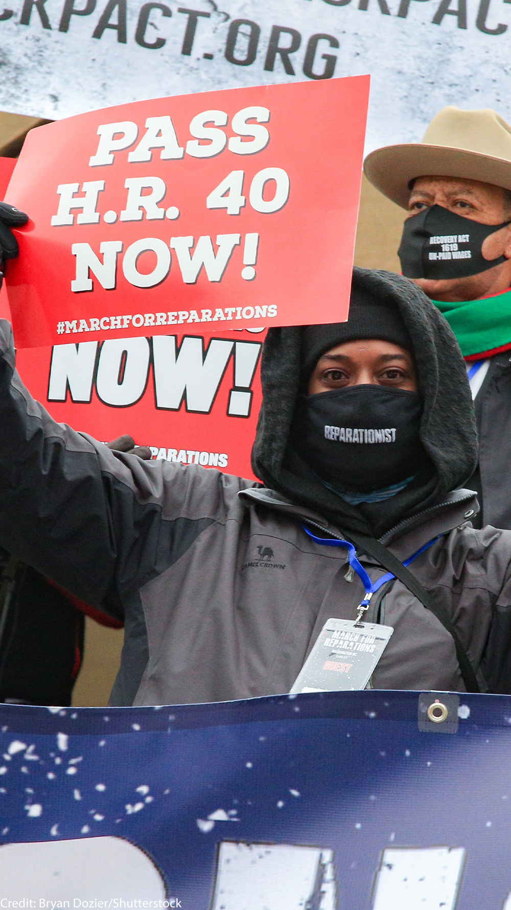 Demonstrators with the Reparationist Collective gather at the Lincoln Memorial in Washington, D.C. to demand reparations from slavery and inequity