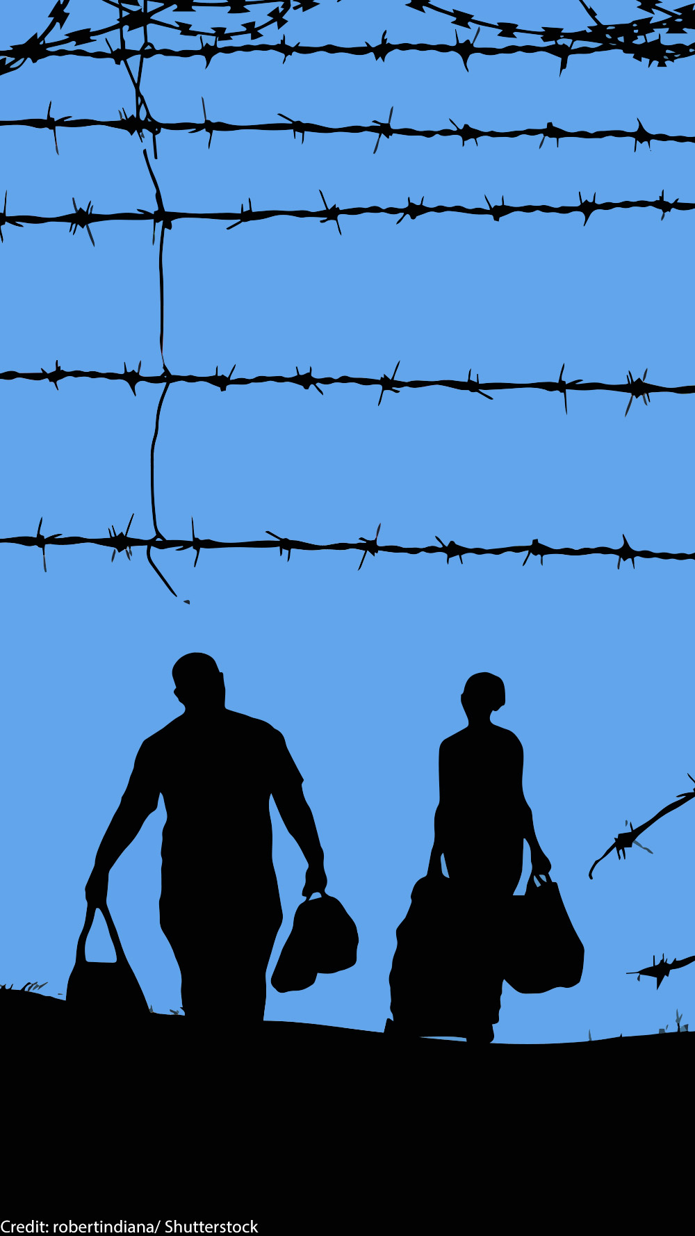 A man and woman with baggage at the border.