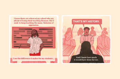 A preview of Eda Uzunlar's comic featuring teacher and activist Anothy Crawford.