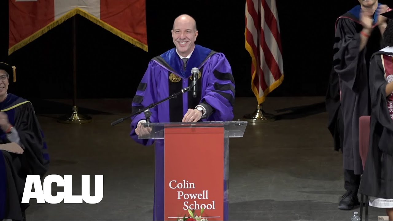 Anthony Romero giving the commencement speech at the Colin Powell School of City College of New York.
