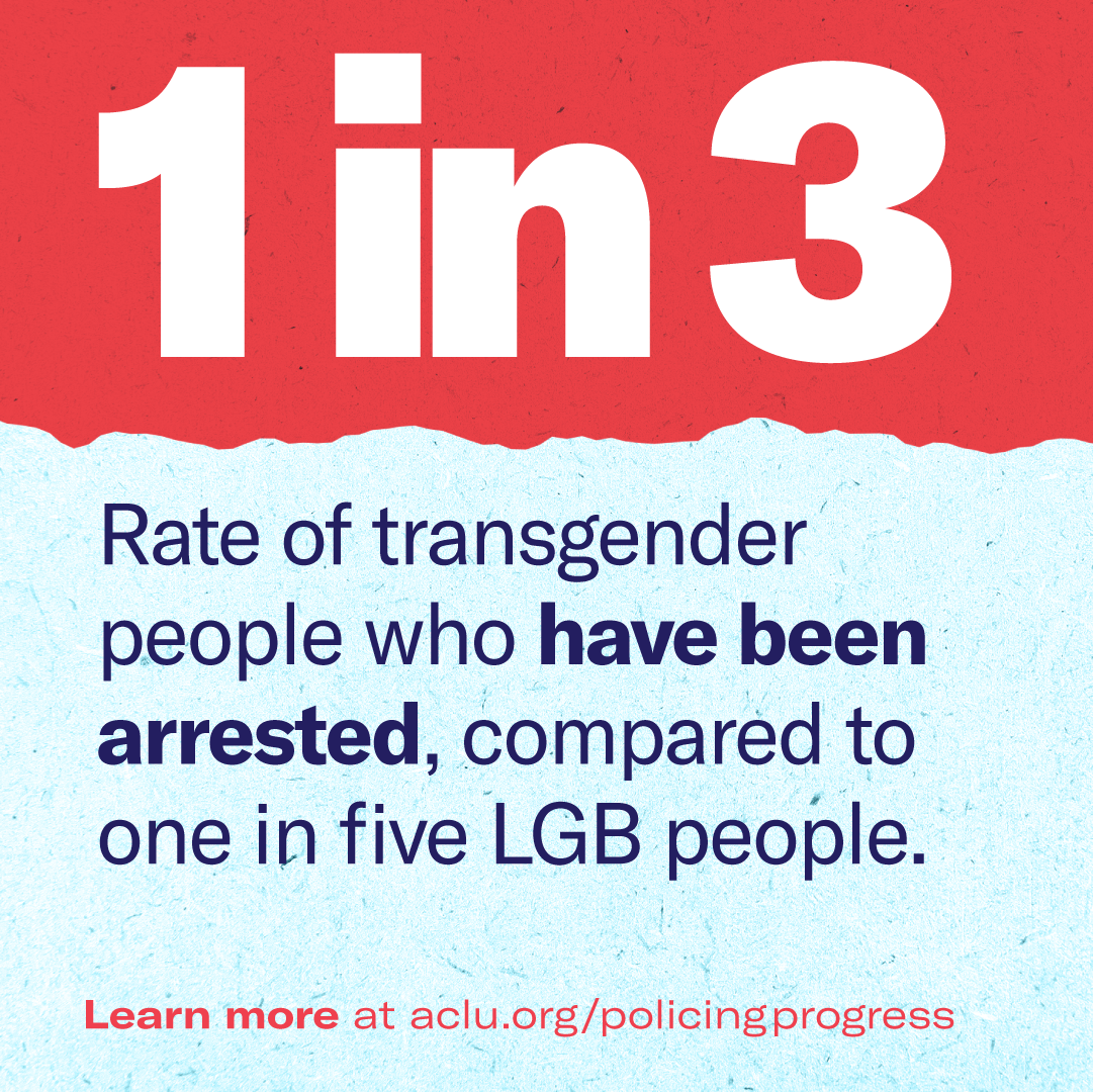 A graphic that reads "1 in 3: Rate of transgender people who have been arrested, compared to one in five LGB people."