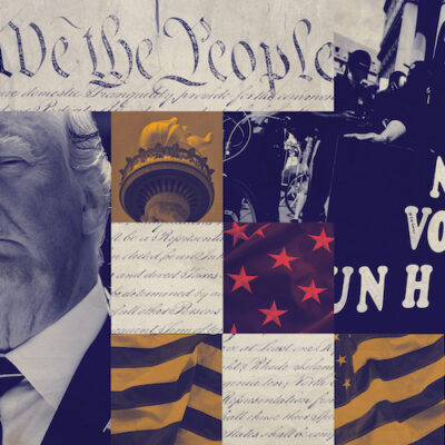 A graphic featuring Trump and imagery pertaining to diversity.