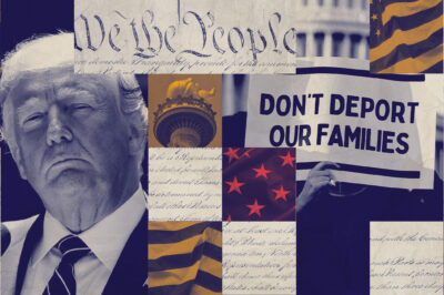A graphic featuring Trump and imagery pertaining to immigration.