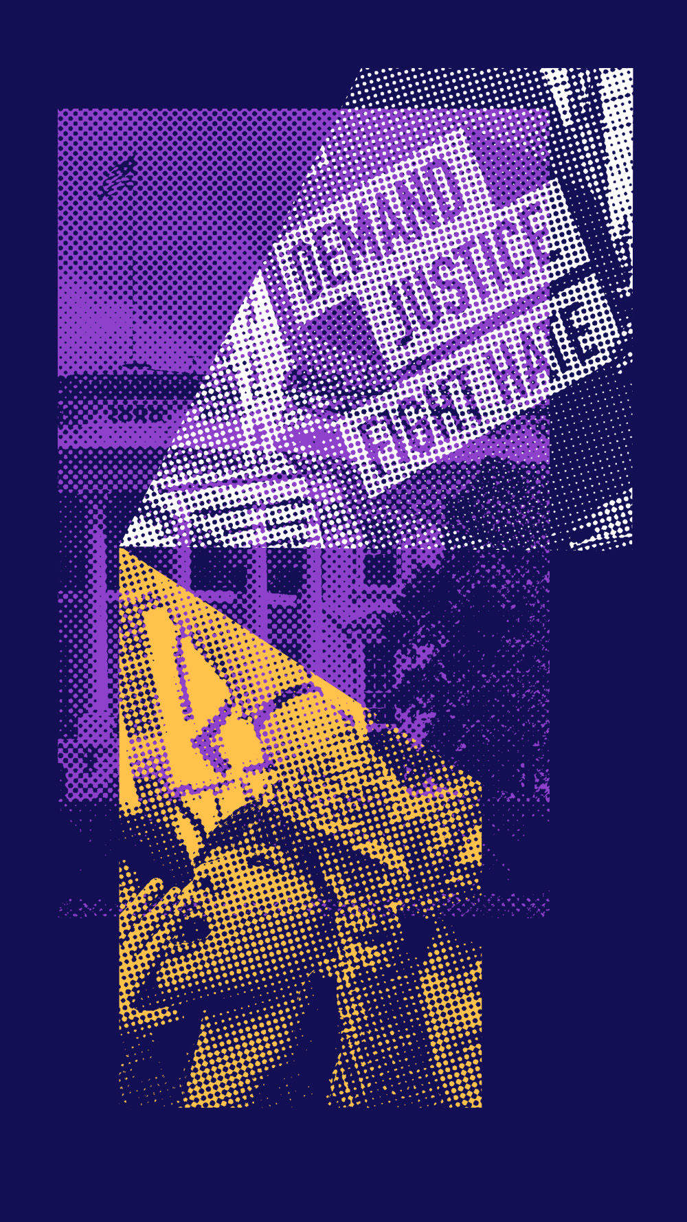 A collage graphic depicting images pertaining to civil liberties and action.