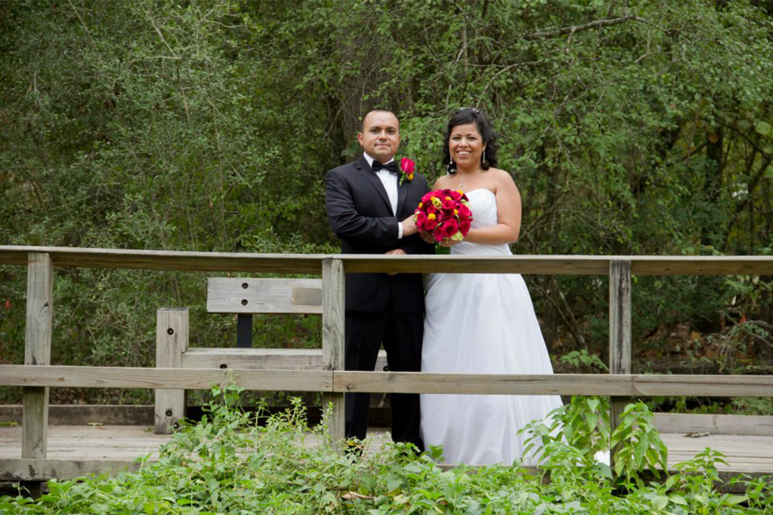 Giddel Contreras (Maribel's husband) and her on their wedding day.