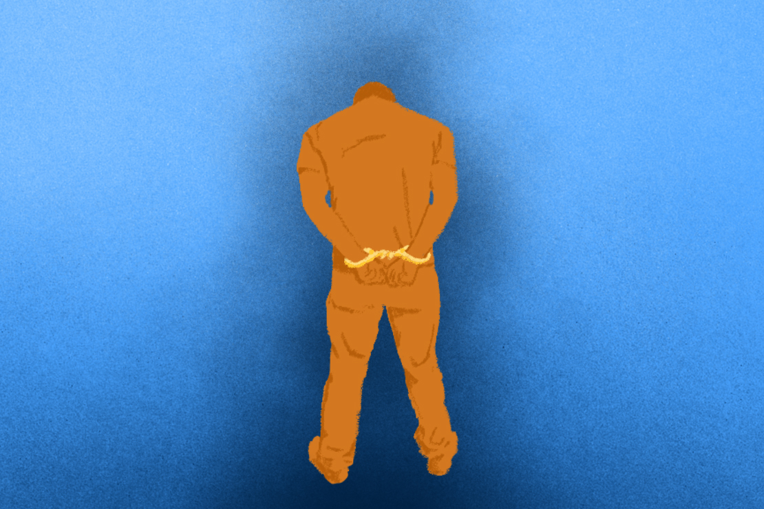 An illustration of a person with their hands handcuffed behind their back.