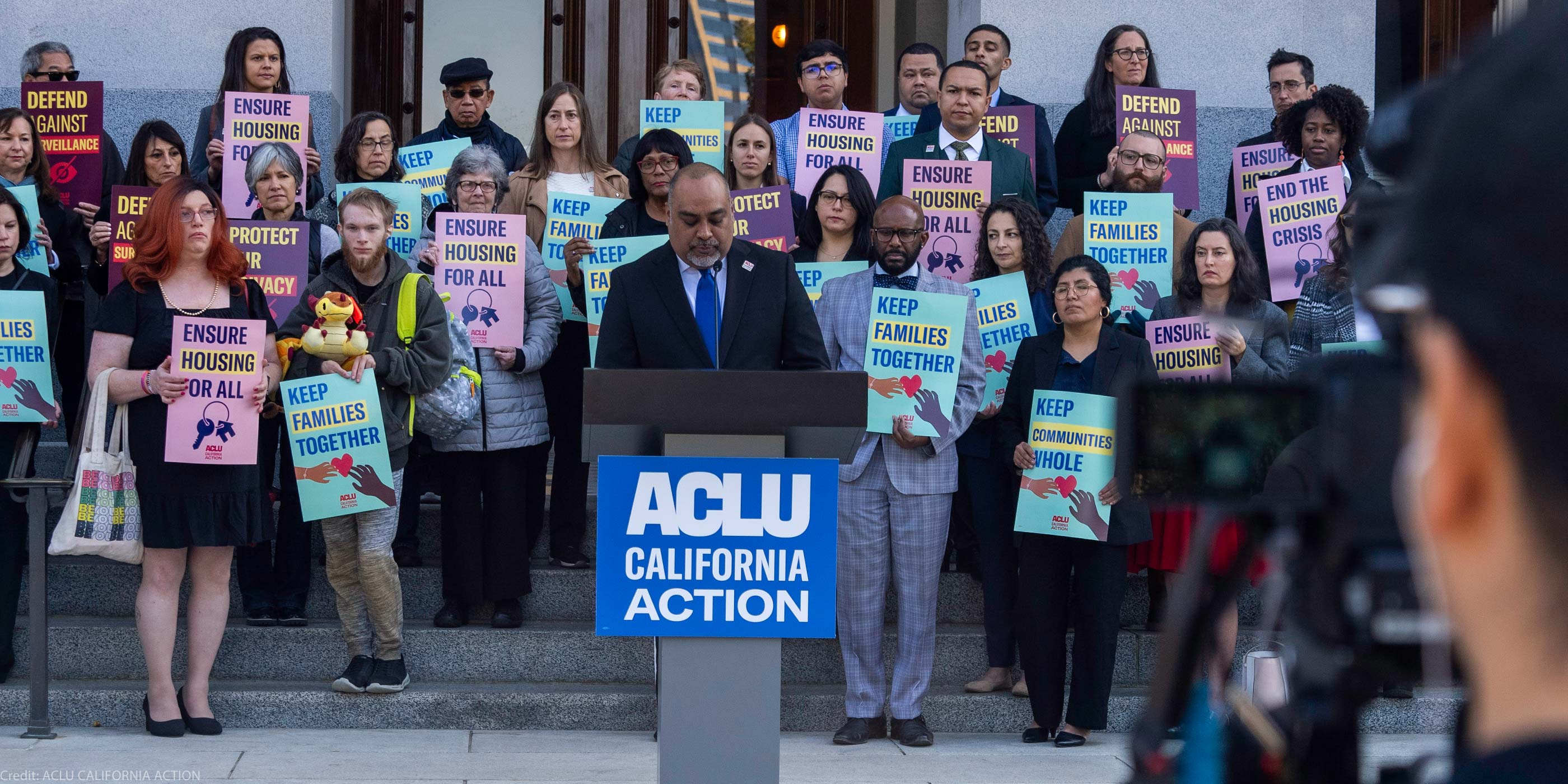 An ACLU CALIFORNIA ACTION protest and press conference.