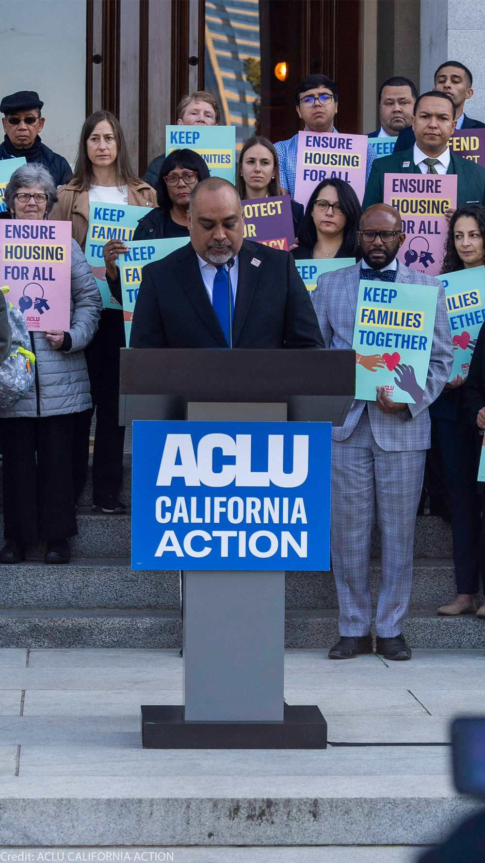 An ACLU CALIFORNIA ACTION protest and press conference.
