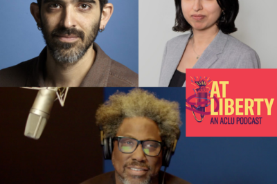 Esha Bhandari and Daniel Kahn Gillmor with W. Kamau as host