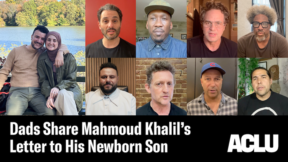 A group of celebrity dads reading Mahmoud Khalil's letter to his son.