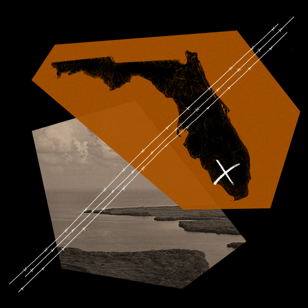 A graphic depicting the state of Florida and a barbed wire fence.