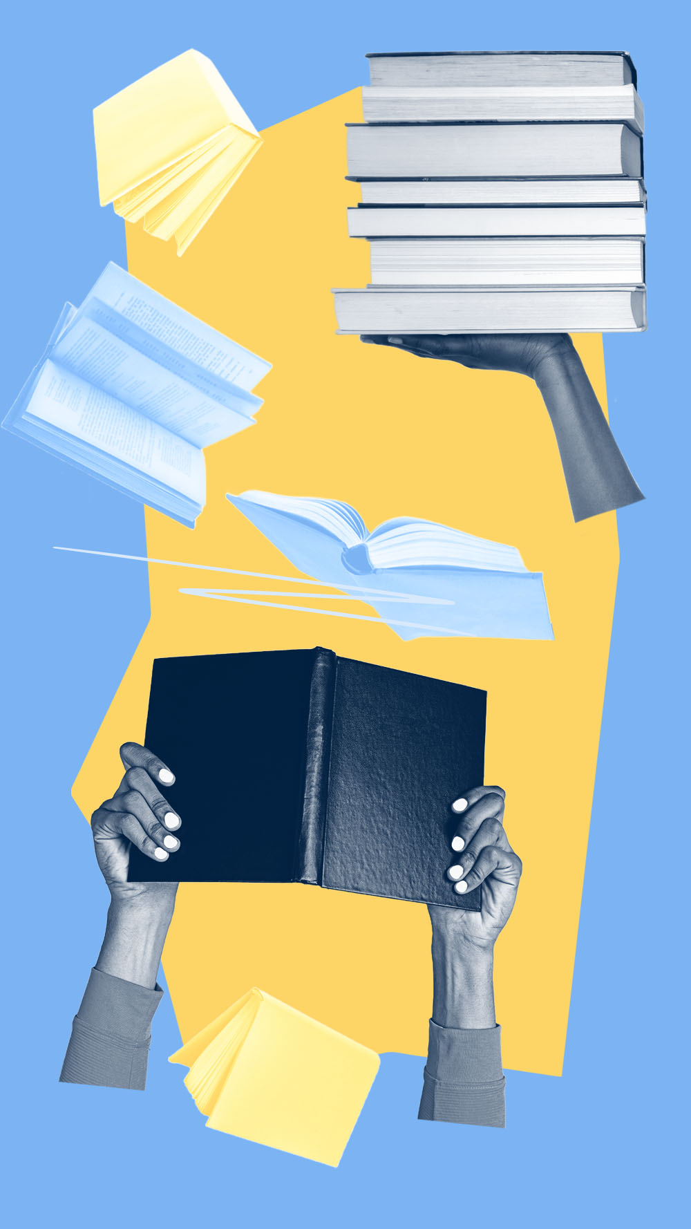 A collage of images pertaining to books and reading.