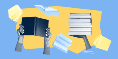 A collage of images pertaining to books and reading.