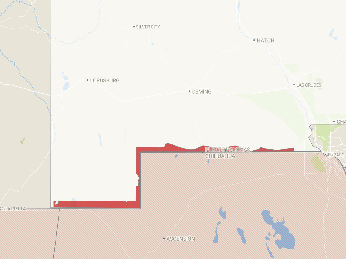 A map illustrating where NDAs may be present at the southern border.